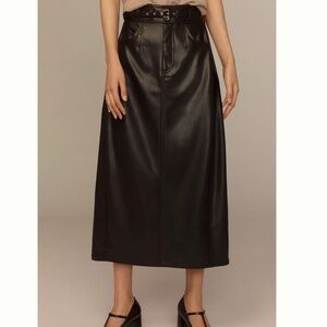 Pilcro Faux-Leather Relaxed Midi Skirt w/ Belt